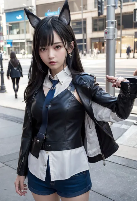 detailed,8k, detailed shadow,
1girl, city
,Omertosa, long hair, black hair, open jacket, leather jacket, animal ears, jewelry
,<lora:arknightsTexasThe_v10:0.7> <lora:Japanese Doll Likeness:0.35>, (masterpiece,best quality)