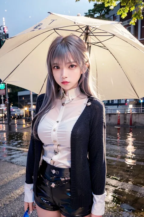 (8k, RAW photo, best quality, masterpiece:1.2), (realistic, photo-realistic:1.37),<lora:koreanDollLikeness_v10:0.5> ,<lora:arknightsTexasThe_v10:1>,omertosa,1girl,(Kpop idol), (aegyo sal:1),cute,cityscape, night, rain, wet, professional lighting, photon mapping, radiosity, physically-based rendering,