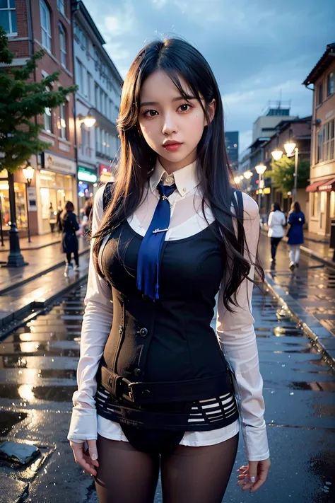 (8k, RAW photo, best quality, masterpiece:1.2), (realistic, photo-realistic:1.37),omertosa,1girl,(Kpop idol), (aegyo sal:1),cute,cityscape, night, rain, wet, professional lighting, photon mapping, radiosity, physically-based rendering, ,Black pantyhose <lora:arknightsTexasThe_v10:1> <lora:koreanDollLikeness_v15:0.5>