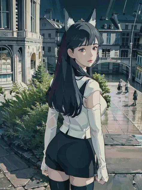 omertosa,head,ghibli style,shiny eyes,beautiful detailed eyes,elegant eyelashes,beautiful detailed face,
(8k,best quality, masterpiece:1.4), ultra high res, 1girl,cute,detailed eyes,thighhighs, Black pantyhosebloom, skirt, black skirt, black thighhighs,tube top,sexy,navel, crop top, miniskirt, cameltoe, dog ears, ((arms behind back)),(hands behind),looking at viewer, (super bokeh night city center:1.25), bokeh, night, traffic lights, road sign, rain, after rain, wet, professional lighting, detailed lighting, detailed shadow,photon mapping, radiosity, physically-based rendering,backlighting, depth of field, natural lighting, hard focus, film grain, (one meter shooting distance:0.0), professional photoshoot, photographed with a Sony a9 II Mirrorless Camera,detailed lighting, (realistic, photo-realistic:1.48),(RAW photo:1.4),(detailed hair, realistic hair, realistic lighting, realistic shadow, realistic outfit), realistic skin, realistic eyes, realistic reflection of light from above, Kpop idol, aegyo sal:1, <lora:japaneseDollLikeness_v10:0.33> <lora:koreanDollLikeness_v15:0.66>, <lora:arknightsTexasThe_v10:0.95>,
<lora:studioGhibliStyle_offset:1> <hypernet:Cornflower_Phantom:1>
