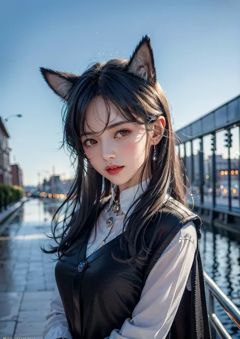 (8k, RAW photo, highly sensitive, best quality, masterpiece, ultra high res, photorealistic:1.25),full body, dog ears, night, raining, walking, city light, <lora:arknightsTexasThe_v10:0.9> <lora:koreanPonytailLora_v10:0.4>