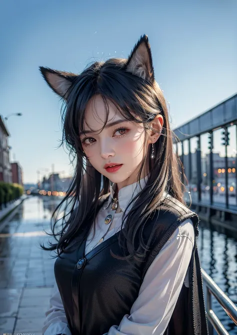 (8k, RAW photo, highly sensitive, best quality, masterpiece, ultra high res, photorealistic:1.25),full body, dog ears, night, raining, walking, city light, <lora:arknightsTexasThe_v10:0.9> <lora:koreanPonytailLora_v10:0.4>