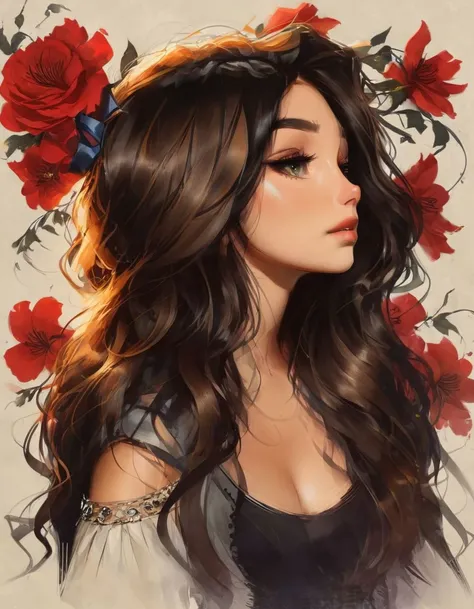 samdoesarts style Charlie Bowater realistic Lithography sketch portrait of a woman, flowers, [gears], pipes, dieselpunk, multi-colored ribbons, old paper texture, highly detailed  <lora:samdoesart_xl_v4:1.0>