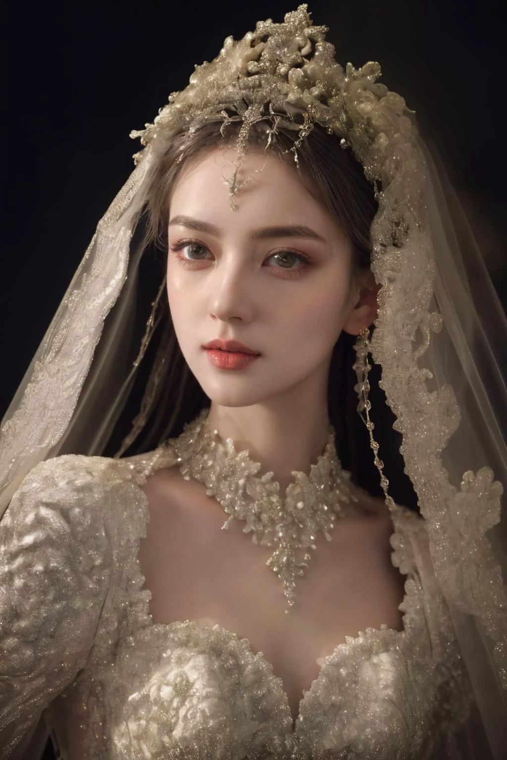 1girl,solo,medium breasts,outdoors,<lora:GoodHands-beta2:1>,standing,(full body:1.3),<lora:0257 castle style wedding dress_v2:0.9>,ruanyi0257,bridal veil,lace-trimmed dress,wedding dress,white dress,bride,, detailed eyes, (detailed face), (portrait), (head tilt up),
(((Call of Beauty, marvellous art,
wonderful colours))) ,((natural lighting)), ((splendid scene)) ,(((realistic))) , (masterpiece, best quality), intricate details, realistic, photorealistic, flawless structure, masterpiece, (portrait), natural skin,detailed skin pores (long hair), oiled skin, subsurface scattering, shot with cinematic camera, soft lighting, high quality, best quality, masterpiece, best picture, lovely, stunning
