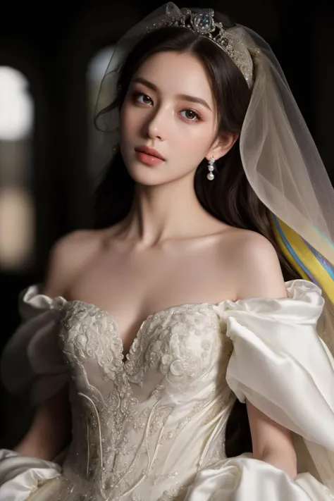 1girl,solo,medium breasts,outdoors,<lora:GoodHands-beta2:1>,standing,(full body:1.3),<lora:0261 marguerite wedding dress_v1:0.9>, ruanyi0261,off-shoulder dress,pearl \(gemstone\),tiara,veil,wedding dress,, detailed eyes, (detailed face), (portrait), (head tilt up), 
(((Call of Beauty, marvellous art, 
wonderful colours))) ,((natural lighting)), ((splendid scene)) ,(((realistic))) , (masterpiece, best quality), intricate details, realistic, photorealistic, flawless structure, masterpiece,, natural skin,detailed skin pores (long hair), oiled skin, subsurface scattering, shot with cinematic camera, soft lighting, high quality, best quality, masterpiece, best picture, lovely, stunning