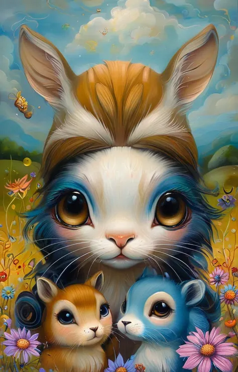 masterpiece,best quality,<lora:tbh158-sdxl:1>,illustration,style of Jeremiah Ketner, animals