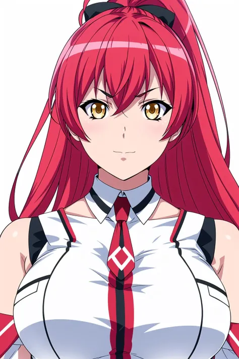Simple White Background,
sleeveless shirt,bare shoulders,detached sleeves,red necktie,white shirt,
<lora:Scarlet_Fairchild_HxH-KK77-V1:0.7>,virtual youtuber,
red hair,yellow eyes,long hair,bangs,high ponytail,
<lora:Oda_Non_Style-KK77-V2:0.3>,<lora:more_details:0.3>,
1 girl, 20yo,Young female,Beautiful Finger,Beautiful long legs,Beautiful body,
Beautiful Nose,Beautiful character design, perfect eyes, perfect face,expressive eyes,perfect balance,
looking at viewer,(Focus on her face),closed mouth, (innocent_big_eyes:1.0),(Light_Smile:0.3),
official art,extremely detailed CG unity 8k wallpaper, perfect lighting,Colorful, Bright_Front_face_Lighting,White skin,
(masterpiece:1.0),(best_quality:1.0), ultra high res,4K,ultra-detailed,
photography, 8K, HDR, highres, absurdres:1.2, Kodak portra 400, film grain, blurry background, bokeh:1.2, lens flare, (vibrant_color:1.2),professional photograph,
(Beautiful,Breasts:1.0), (beautiful_face:1.5),(narrow_waist),