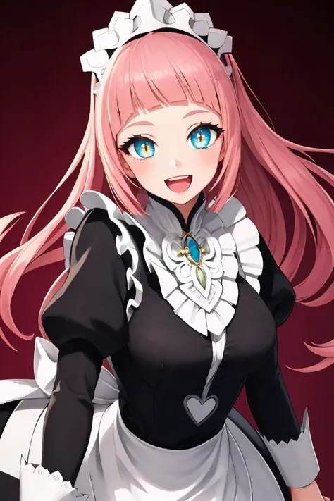 masterpiece, best quality, 1girl, solo, <lora:SlitPupils:1> IncrsSlitPupil, slit pupils, <lora:felicia-fe-richy-v1:0.8> feliciadef, maid, maid headdress, :d, smile