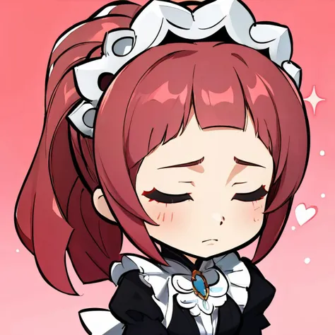 Highly detailed, High Quality, Masterpiece, beautiful, 1girl, solo, feliciadef, maid, maid headdress, black thighhighs, <lora:Char_FireEmblem_Felicia:0.9>, chibi, <lora:Style_DarkCabalChibi:1.2>, pensive, closed eyes,