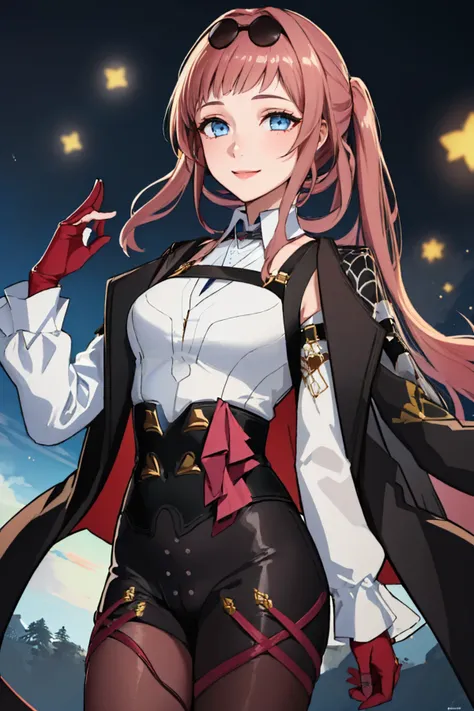 (masterpiece, best quality:1.2), solo, 1girl, feliciarnd, smile, looking at viewer, kafkaoutfit <lora:felicia-fe-richy-v1:1> <lora:KafkaOutfit:1.0>