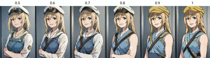 ichijo hana, 1girl, portrait, upper body, smiling, cap, blonde_hair,  <lora:ichijo_hana:0.5>