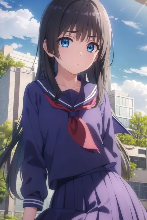 satenruiko, <lora:ruiko saten s3-lora-nochekaiser:1>,
saten ruiko, black hair, blue eyes, long hair, hair ornament, flower ornament,
BREAK blue skirt, pleated skirt, sakugawa school uniform, school uniform, serafuku, skirt, summer uniform,
BREAK outdoor, city, sky, sun, clouds,
BREAK looking at viewer, (cowboy shot:1.5),
BREAK <lyco:GoodHands-beta2:1>, (masterpiece:1.2), best quality, high resolution, unity 8k wallpaper, (illustration:0.8), (beautiful detailed eyes:1.6), extremely detailed face, perfect lighting, extremely detailed CG, (perfect hands, perfect anatomy),