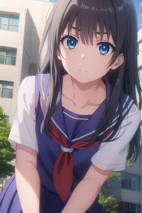 satenruiko, <lora:ruiko saten s3-lora-nochekaiser:1>,
saten ruiko, black hair, blue eyes, long hair, hair ornament, flower ornament,
BREAK blue skirt, pleated skirt, sakugawa school uniform, school uniform, serafuku, skirt, summer uniform,
BREAK outdoor, city, sky, sun, clouds,
BREAK looking at viewer, (cowboy shot:1.5),
BREAK <lyco:GoodHands-beta2:1>, (masterpiece:1.2), best quality, high resolution, unity 8k wallpaper, (illustration:0.8), (beautiful detailed eyes:1.6), extremely detailed face, perfect lighting, extremely detailed CG, (perfect hands, perfect anatomy),