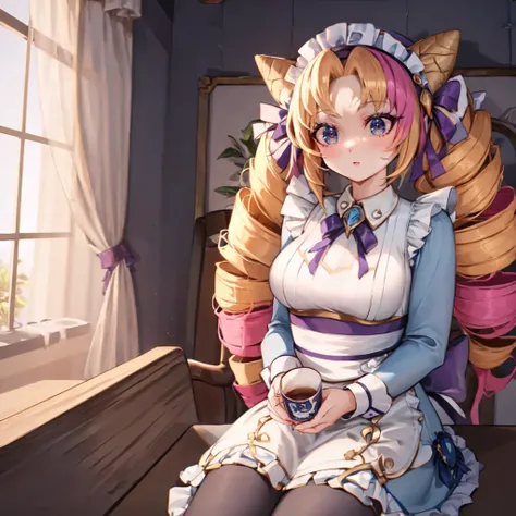 (detailed cute colorful cafe background), masterpiece, best quality, Cafe_Cuties_Gwen, twin_drills, symbol-shaped_pupils, sitting at cafe table, holding a tea cup
<lora:Cafe_Cuties_Gwen-07:0.98>