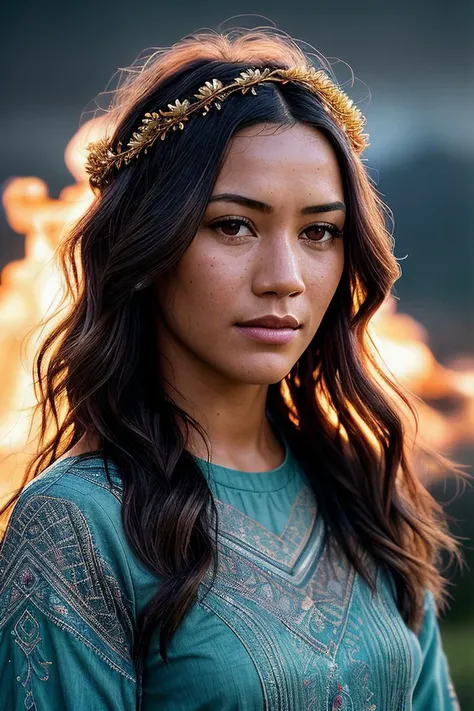 beautiful woman (Luc14n3Buch4n4n:.99), beautiful hair, (( Bohemian headband braid :1.2)) ((portrait)), (closeup:1.2), ((from the waist up)), (( A landscape where the sky is made of fire and the ground is made of water, Central Point, Angles, gobo light :1.2)) , natural skin texture, ((long sleeve top:1.4)), 24mm, 4k textures, soft cinematic light, adobe lightroom, photolab, hdr, intricate, elegant, highly detailed, sharp focus, ((((cinematic look)))), soothing tones, insane details, intricate details, hyperdetailed, low contrast, soft cinematic light, exposure blend, hdr, faded, now, ("I've got a bad feeling about this.":1.1)
