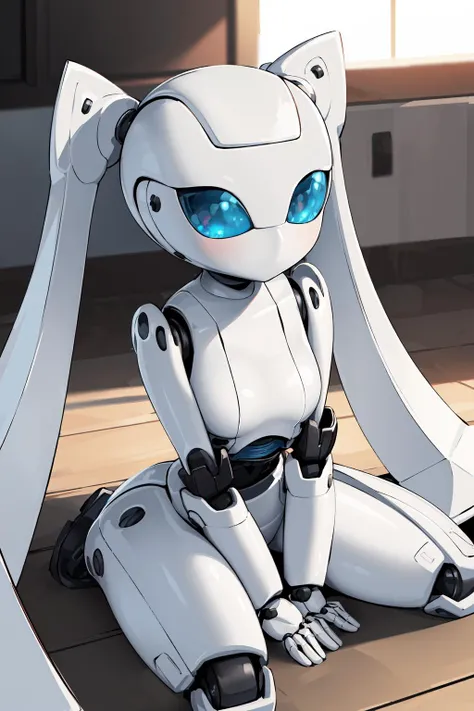 masterpiece,best quality,1girl,(drossel,twintail,no mouth),robot,non-humanoid robot,shiny skin,expressionless,wariza,indoors,<lora:drossel:1>,