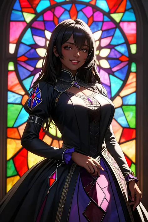 ((Masterpiece, best quality,edgQuality)),smiling,excited,
1girl,solo,jelonaga,dark skin, dark-skinned female, see-through shirt<lora:naga_nikkev2:0.75>,
edgFD, a ballgown made out of ((stained glass)), woman wearing edgFD_ballgown, fantasy_dress,
<lora:edgFantasyGown:0.775>