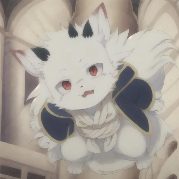 anime style , <lora:Richard Niehime to Kemono no Ou:1> , Richard , Demon King , ears , bright color , very high quality , black little horn , white fur , beige castle background ,