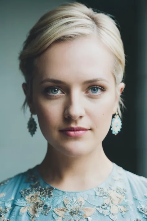 photoshoot of ebm, (blonde hair), (pixie cut), , detailed skin texture, (blush:0.2), (goosebumps:0.3), (light blue dress), subsurface scattering, Photorealistic, Hyperrealistic, Hyperdetailed, analog style, hip cocked, demure, detailed skin, matte skin, soft lighting, subsurface scattering, realistic, heavy shadow, masterpiece, best quality, ultra realistic, 8k, golden ratio, Intricate, High Detail, film photography, soft focus, <lyco:ElisabethMoss-RealVision-V1.0:1.0>
