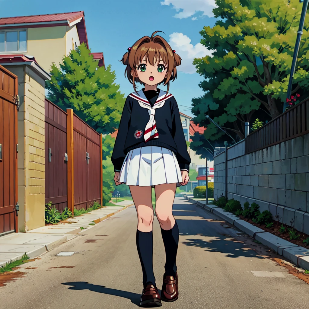 kinomoto sakura, tomoeda uniform, full body,