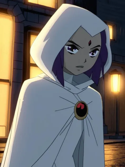 score_9, score_8_up, score_7_up, volumetric lighting,
white raven, 1girl, solo, short hair, purple hair, hood, cape, colored skin, cloak, grey skin, forehead jewel
<lora:teentitans_pony_v1:0.8>