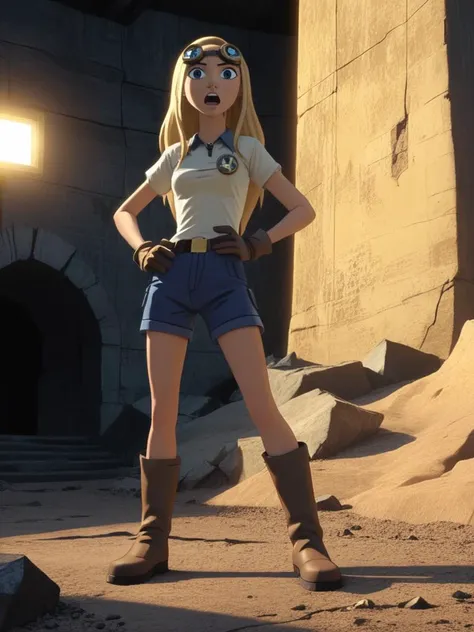 score_9, score_8_up, score_7_up, volumetric lighting, 
terra, 1girl, solo, long hair, open mouth, blue eyes, blonde hair, shirt, gloves, standing, boots, shorts, hand on hip, goggles, brown gloves, blue shorts
<lora:teentitans_pony_v1:0.6>