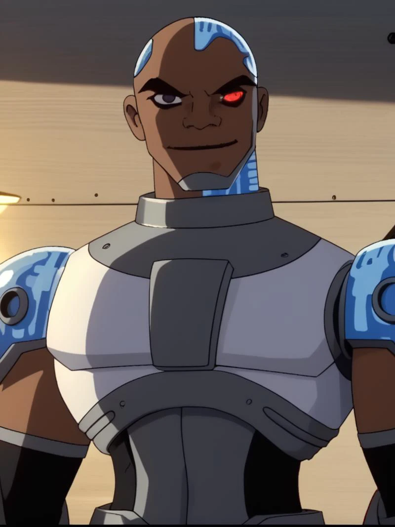 score_9, score_8_up, score_7_up, volumetric lighting,
cyborg, solo, looking at viewer, smile, red eyes, 1boy, upper body, male focus, dark skin, armor, heterochromia, letterboxed, smirk, bald
<lora:titans_pony_v1:0.8>