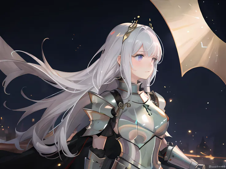 (masterpiece),(best quality),(ultra-detailed), (high-definition), (background is dilapidated castle), 1girl, Glowing eyes, Exquisite Armour, lustrous skin, blush, Gorgeous, long eyelashes, Detailed Armour, wearing Brighten Armour, luxury Armor, shiny eyes, silvered Armour, lustrous Armour , white-haired, detailed, perfect anatomy, (reflection light), realistic light, cute, kawaii, detailed CG, (upper body), (heavy armor), (luster), look front view, symmetrical the composition, front, 8K, Armour detailed, depth of field