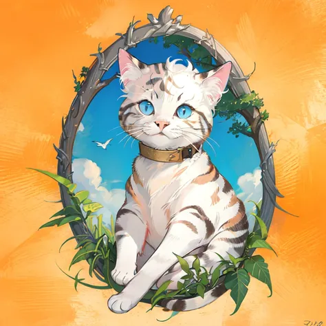 no humans, cat, traditional media, dated, animal focus, simple background, white background, looking at viewer, sweater, solo, signature, upper body, blue eyes, animal, artist name
