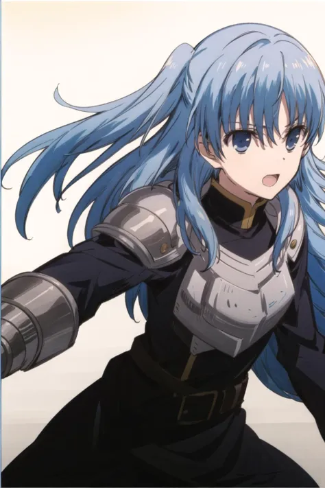 masterpiece,best quality,1girl, solo,blue hair, hair eyes, weapon, sidelocks, belt, sword, (armor), two side up,facing viewer, <lora:ChthollyV3-military:0.6>, white background, simple background
<lora:add_detail:0.5>