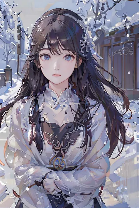 masterpiece,highres, 8k,realistic,highest quality,intricate detail,best texture,realistic,8k,soft light,perfect shadow,
winter,falling snow,cold,no wind,crowding pedestrian street, erjie,1girl,hanfu, street shot,from everywhere, <lora:Threesister-erjiev2:0.7>