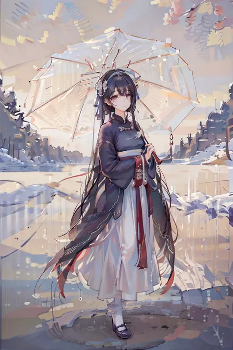 masterpiece,highres, 8k,realistic,highest quality,intricate detail,best texture,realistic,8k,soft light,perfect shadow,
cloudy sky,falling rain,wind,wet,empty street, erjie,1girl,hanfu, holding umbrella,street shot,from everywhere, <lora:Threesister-erjiev2:0.7>