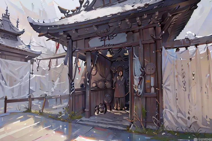 masterpiece,highres, 8k,realistic,highest quality,intricate detail,best texture,realistic,8k,soft light,perfect shadow, 
falling rain,wind,wet,
Exquisite courtyards, dilapidated pavilions, and long corridors, 
erjie,1girl,hanfu,street shot,from everywhere, <lora:Threesister-erjiev2:0.7>