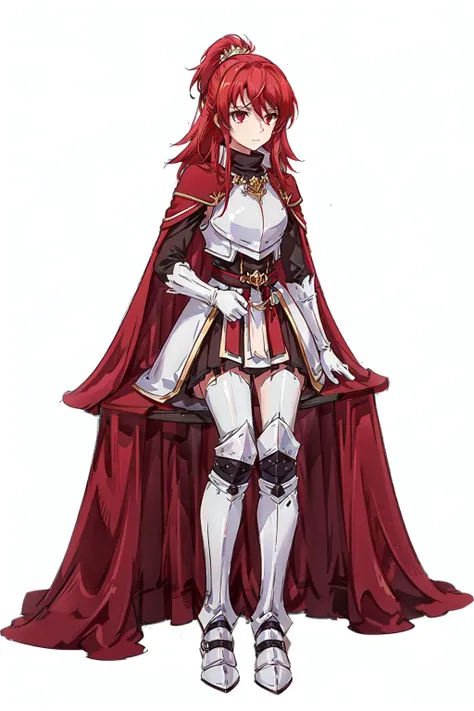 masterpiece, best quality, 1girl, solo,red hair, red eyes,<lora:Lilia-000015:0.6>, gloves, boots, white gloves, cape, armor, white footwear, knee boots, breastplate,sitting, flower, petal, sky, cloud, field, <lora:GoodHands-beta2:1>, <lora:add_detail:0.5>