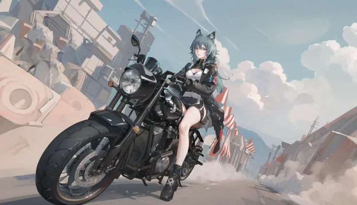 masterpiece, best quality, high resolution,
Yukong, 1girl, solo, enmaided, race jacket, (wearing black biker_jacket:1.3), riding a cool motorbike, detailed face, bare legs, grand perspective,
<lora:Yukong:0.8>