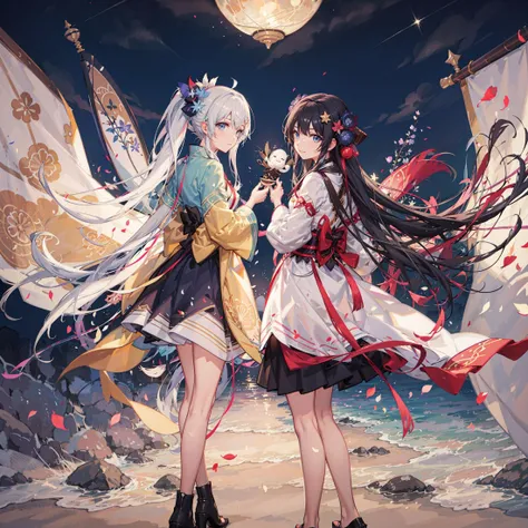 ((best quality, masterpiece, absurbres)) Tanabata, Couple, Stargazing with Orihime and Hikoboshi, Celestial Threads of Destiny, Cosmic Serenade in the Milky Way