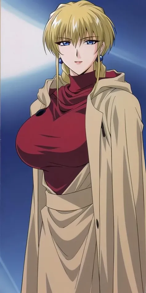 <lora:inez_fressangeV2:0.7> inez_fressange, huge_breasts, standing, solo, Red_turtleneck_shirt_Brown_hooded_robe,, masterpiece, best quality, detailed face, detailed eyes, highres,