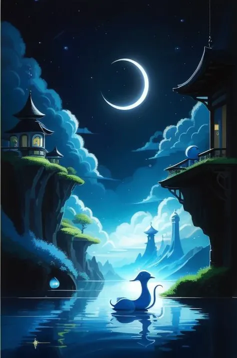 (<lora:Dixit:1>, painting of a ) thoughtful Sixth Sense, quiet, clue, ((evening )), Eclipsing with a odd, hinterland , (Bright Blue), ( surreal), incredible, cute, impressive skill, <lora:epiNoiseoffset_v2:0.7>, high detail, simple scene