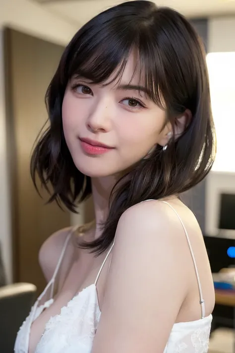 (4k,  best quality, highres:1.1), (realistic, photo-realistic:1.1),   1girl,  solo,  detailed  eyes, fine complexion, (looking at viewer:1.2), cute,  pure, long eyelashes, upper body,
blush, random clothes,
realistic light, realistic shadow,   [blurry background], eye  focus,  [depth of field], professional lighting, photon mapping, radiosity, physically-based rendering, High Detail,  F/2.8, 200mm lens, catch light,