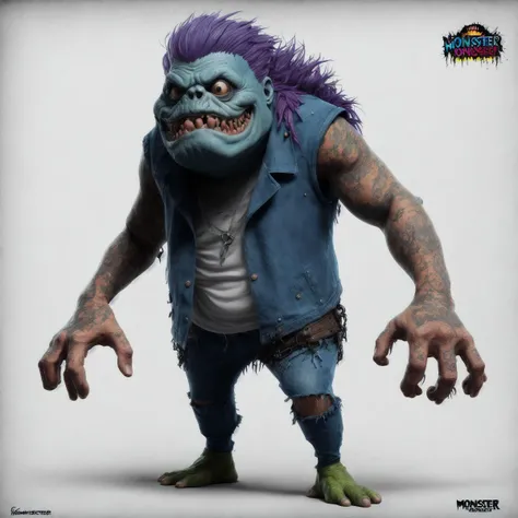 Fantz cartoon monster|(troll:0.3) design, ultra detailed, random colors, punk hair, and punk costume, <lora:Small_Mostersv2:0.4> <lora:Creature_Design2_V1:0.4>