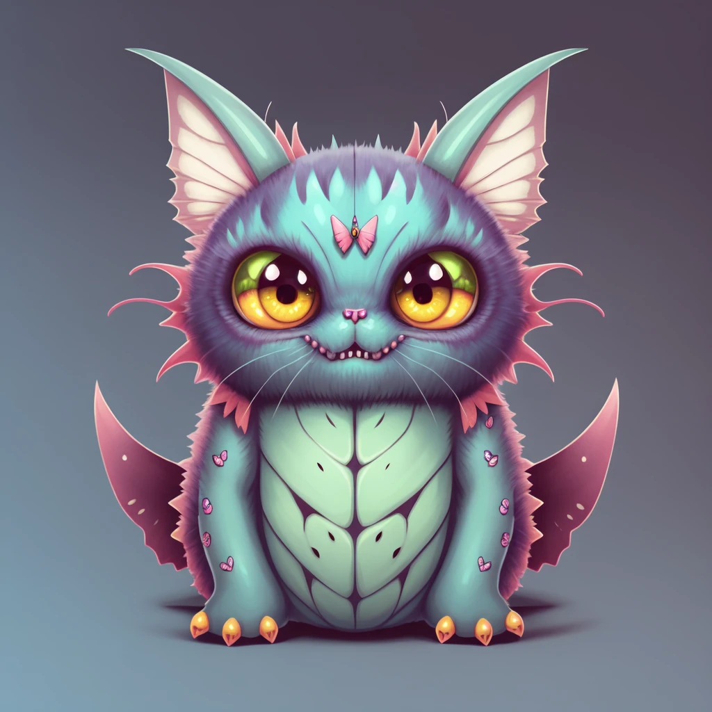 A fantz monster design, funny, ultra detailed, cute, butterfly, cat <lora:funnyCreatures_v1:0.7>