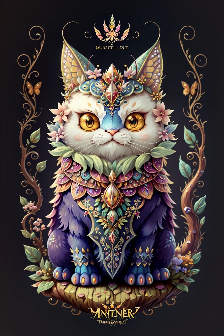 A fantz monster design, funny, ultra detailed, cute, butterfly, cat in the style of style-sylvamagic,<lora:funnyCreatures_v1:0.7>