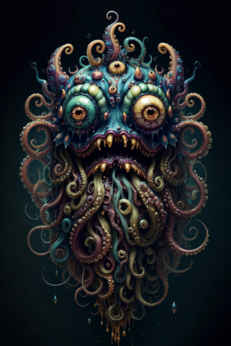 A fantz monster design, funny, ultra detailed, slimey, dripping style-paint-1900, tentacles, one-eyed <lora:funnyCreatures_v1:0.7>,