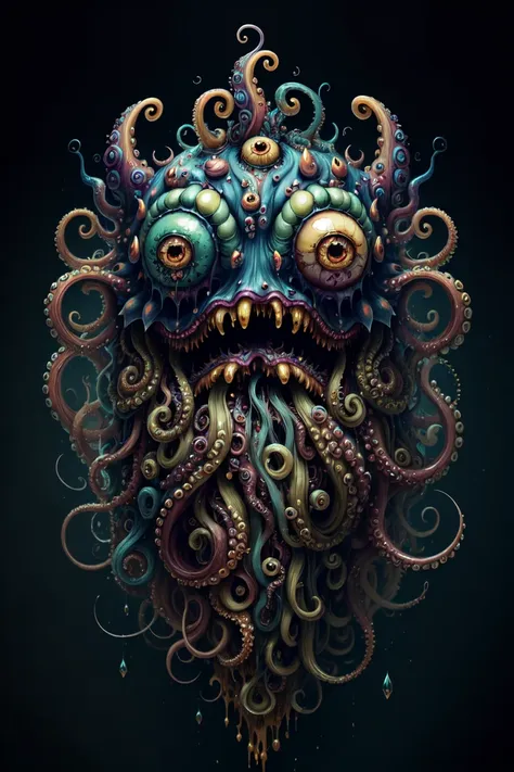 A fantz monster design, funny, ultra detailed, slimey, dripping style-paint-1900, tentacles, one-eyed <lora:funnyCreatures_v1:0.7>,