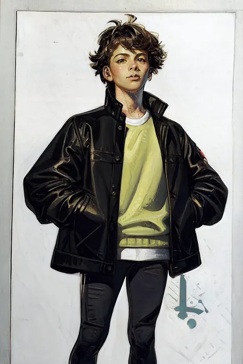 absurdres,masterpiece,best quality,Highly detailed,
Leyendecker,(realistic:0.8),(traditional_media:1.1),high_contrast,(outline:1.1),
(full_body),1girl\(tomboy,short hair,(messy_hair:0.8),(closed mouth),(muscular:0.8)),letterman_jacket,<lora:Leyendecker_safetensors:0.7>,
