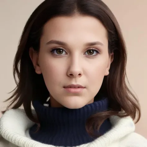 closeup picture, best quality, a  sexy beautiful MBB<lora:MBB:1.0>, brown hair, brown eyes, looking at viewer, simple background,  white turtle neck sweater, realistic, portrait, 8k, hdr