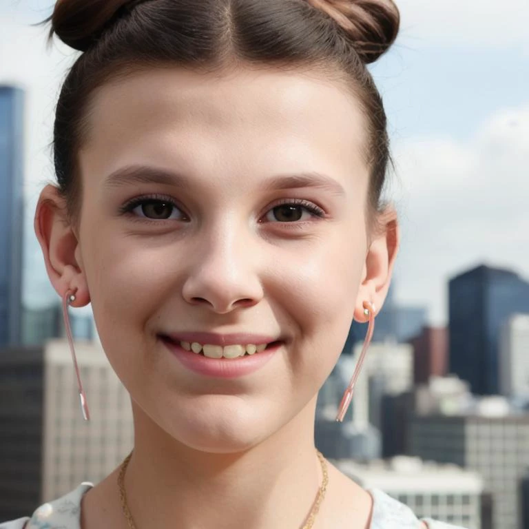 picture, best quality, a 20yo girl MBB<lora:MBB:1.0>, looking at viewer, smile, city background, black hair, brown eyes, jewelry, earrings, hair bun, mole, lips, single hair bun, portrait, mole under mouth, realistic, 8k, hdr