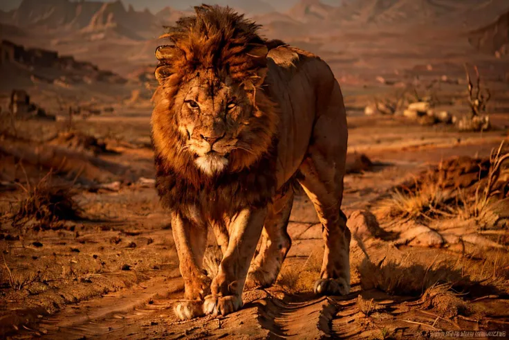 desert landscape (masterpiece, best quality:1.2), ultra-detailed, demon lion walking, (realistic:1.5), <lora:EdobLion_v1.0:0.8> <lora:Hell2_v1.0:0.8>