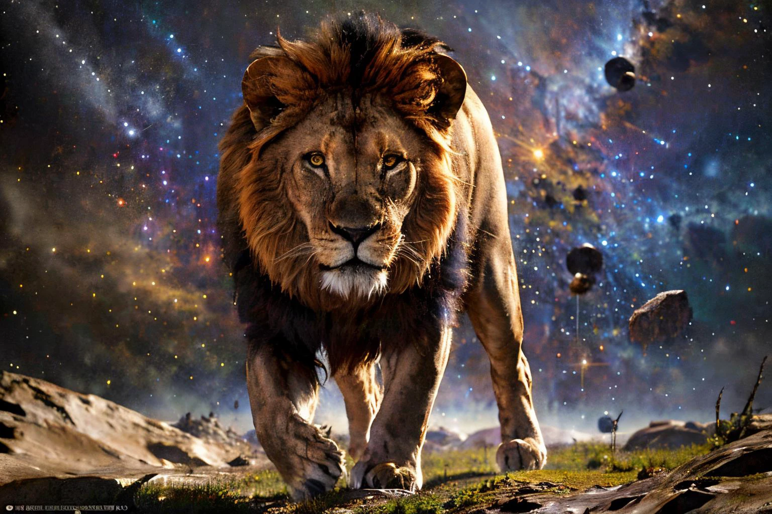 space landscape (masterpiece, best quality:1.2), ultra-detailed, lion walking, (realistic:1.5), <lora:EdobLion_v1.0:0.8> <lora:SyFyEye1_v1.0:0.8>