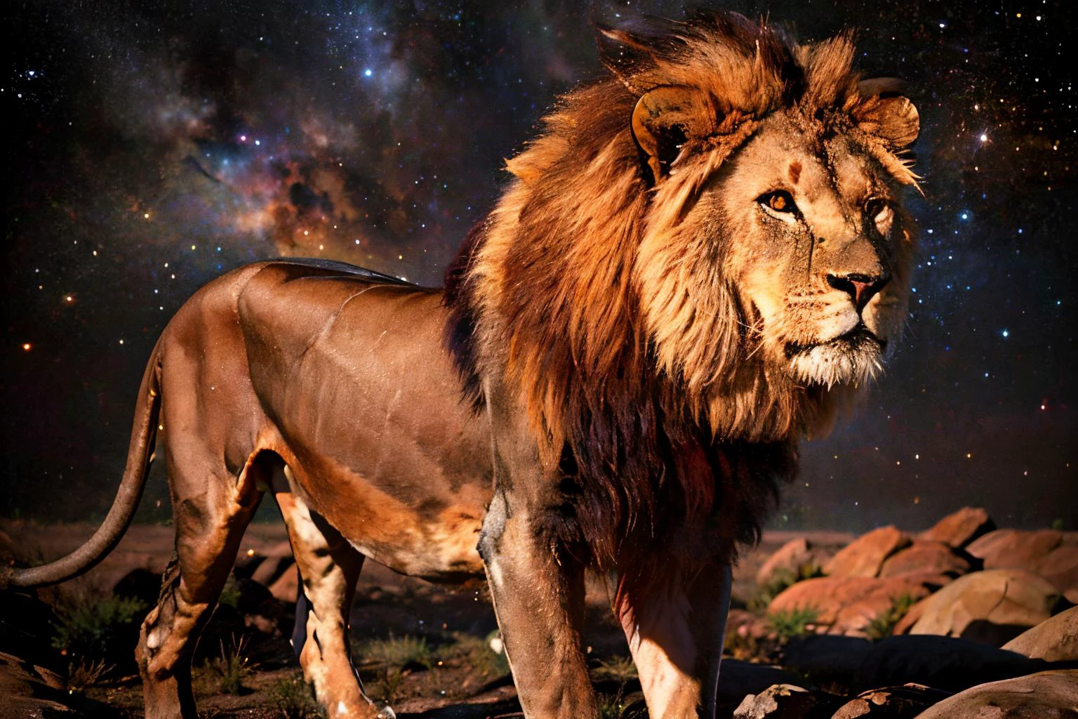 space desert landscape (masterpiece, best quality:1.2), ultra-detailed, lion walking, (realistic:1.5), <lora:EdobLion_v1.0:0.8> <lora:SyFyEye1_v1.0:0.8>